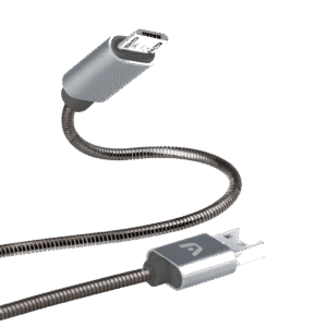 Argom Dura Spring Micro USB to USB 2.0 Metal Braided Cable 3.2FT/1M - Grey