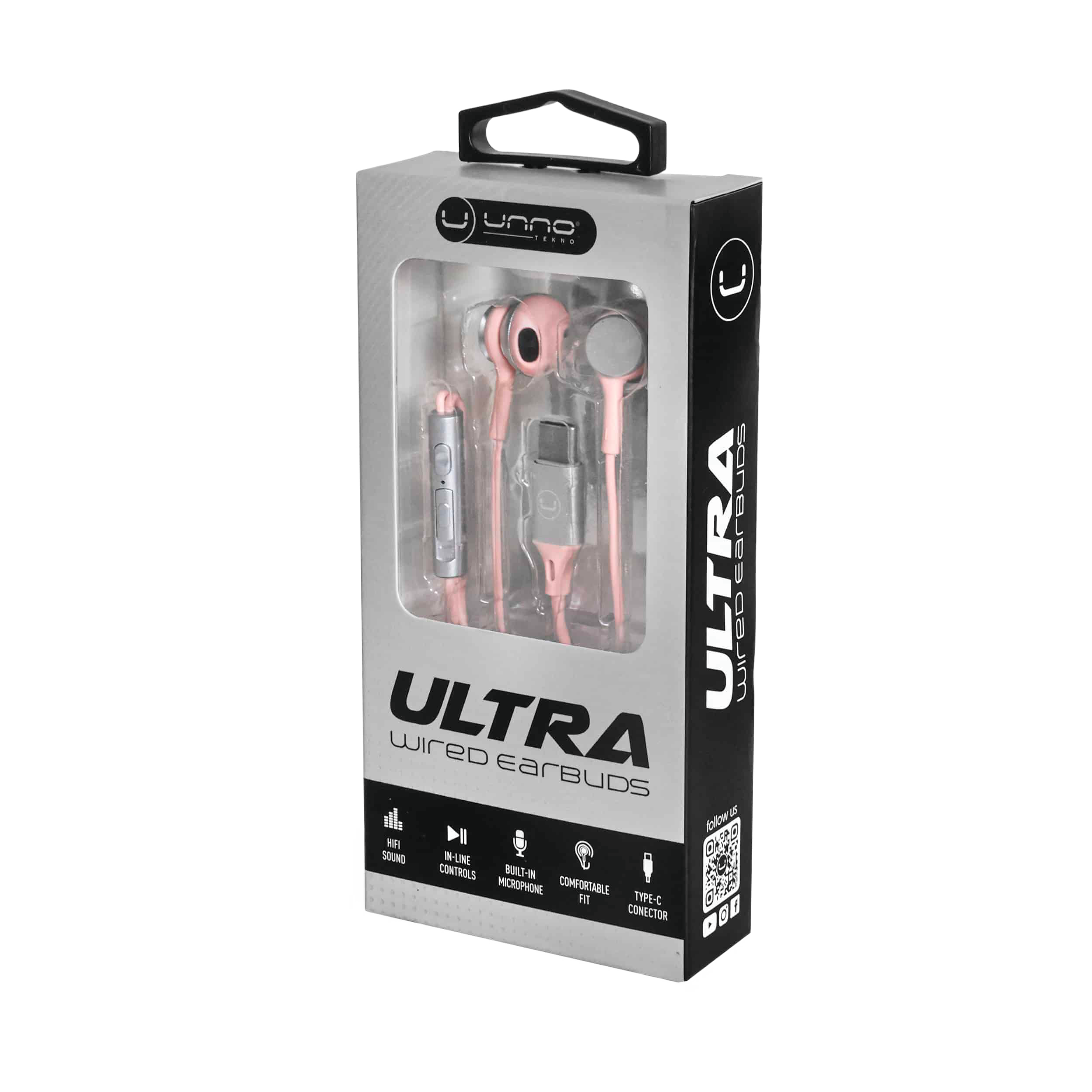 HS7005PK Unno Tekno Ultra USB-C Pink Earbuds - Image 2