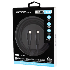 Argom Tech Dura Flex Type-C To Type-C 65W Silicone Cable - Black 6ft/1.8m