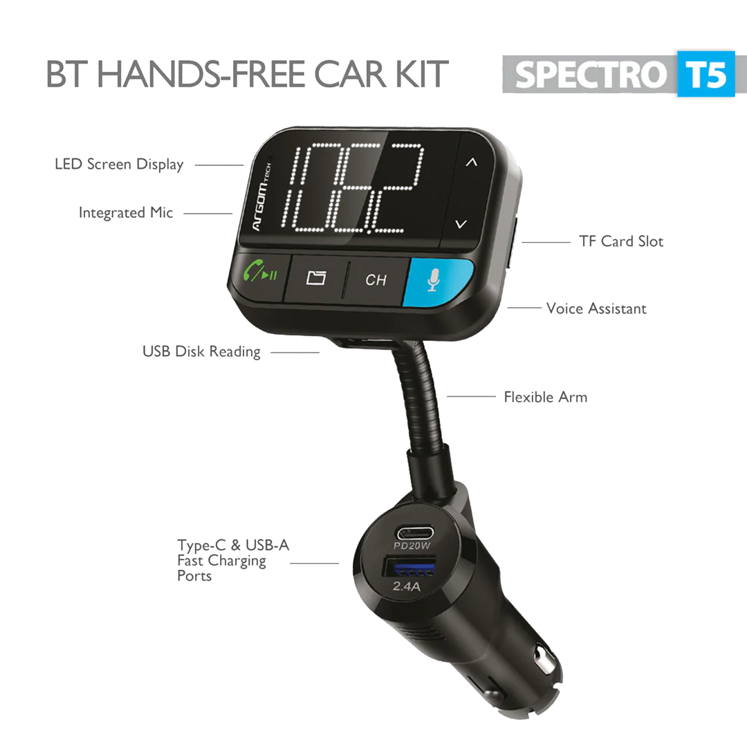 ARG-AC-0347BK 2 Argom BT Hands-Free Car Kit with Dual USB Fast Charging Ports - Image 2