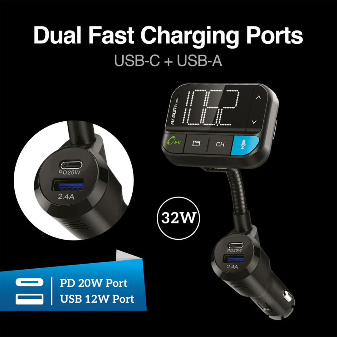 ARG-AC-0347BK 3 Argom BT Hands-Free Car Kit with Dual USB Fast Charging Ports - Image 3